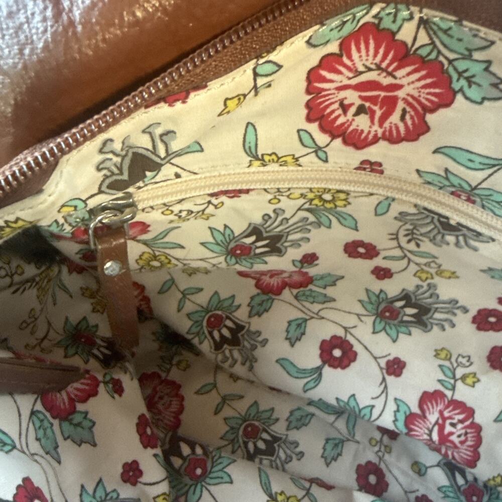 Latico Brown Large Tote Zip Closure Floral Multicolor Lined Pockets Gold - Picture 3 of 7